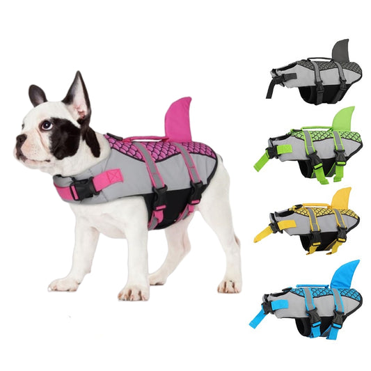 Dog Life Jacket Vest for Swimming - Shark Design Pet Swimwear and Harness for Summer Safety