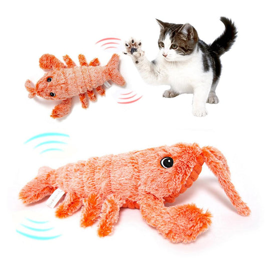 Electric Jumping Shrimp Plush Toy for Cats - USB Rechargeable Simulation Lobster Pet Plaything