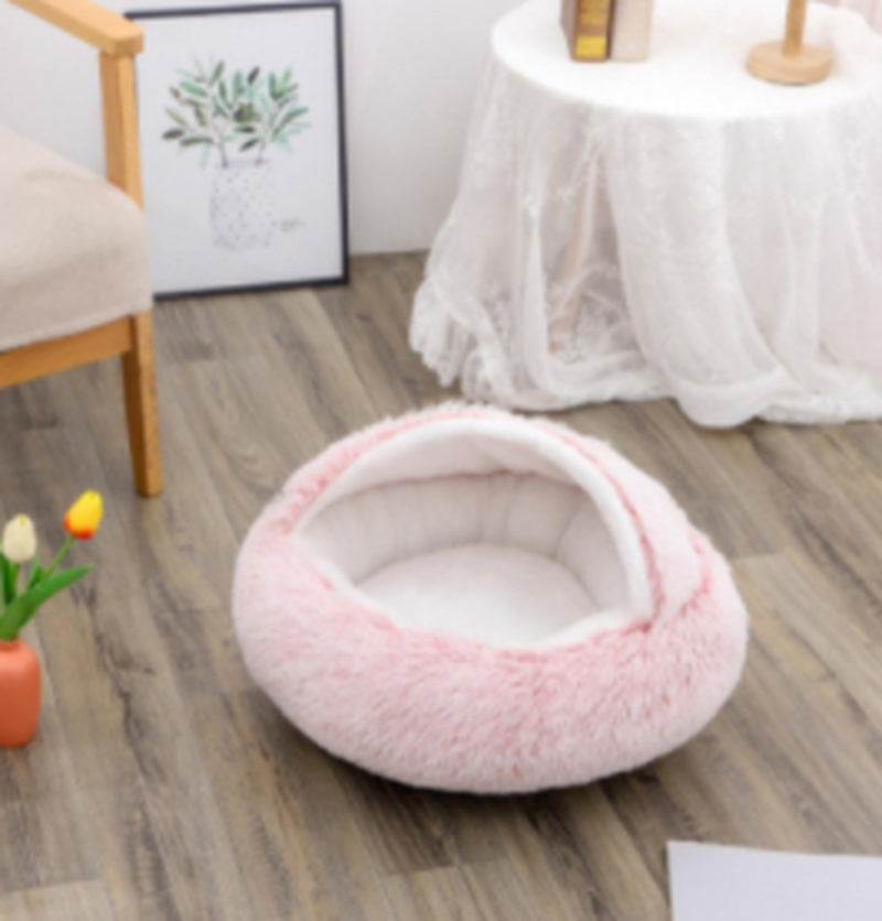 2-in-1 Plush Pet Bed for Dogs and Cats - Cozy Round Winter House with Soft Long Fur Design