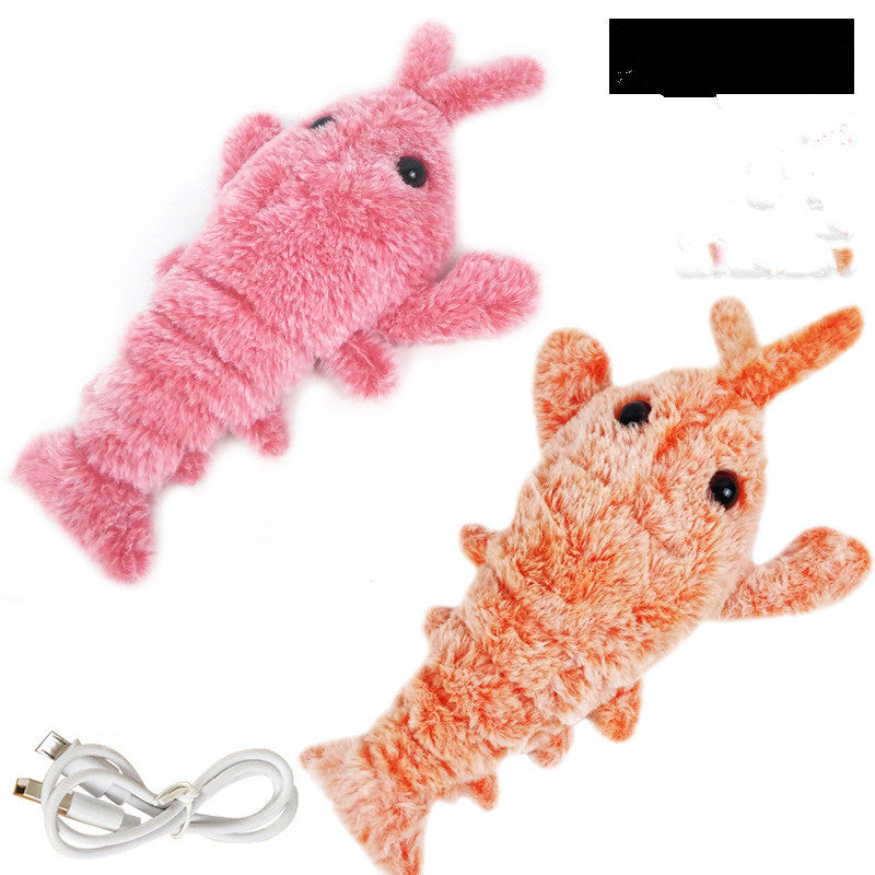 Electric Jumping Shrimp Plush Toy for Cats - USB Rechargeable Simulation Lobster Pet Plaything