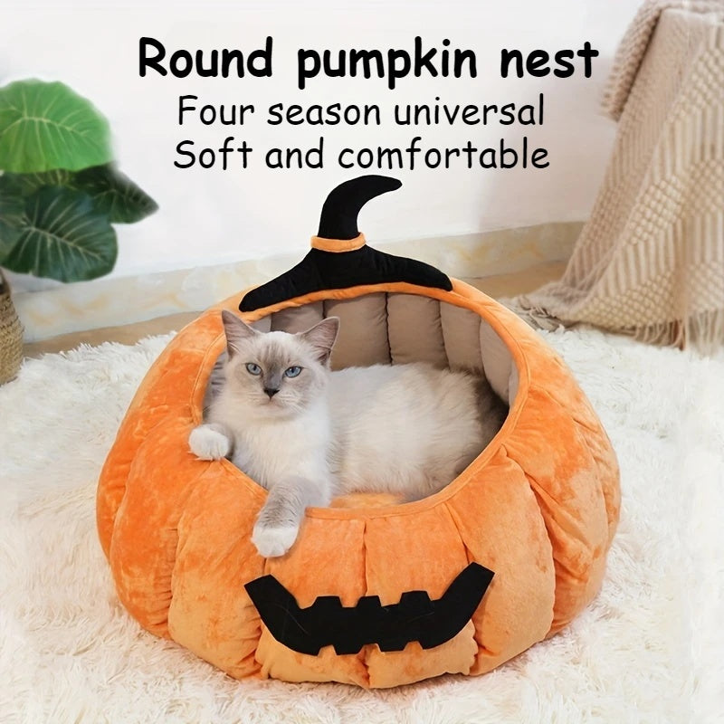 Pumpkin Cat Bed – Cozy Halloween Cave for Cats & Small Dogs