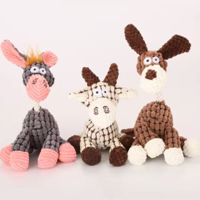Durable Pet Dog Plush Toy for Small Breeds - Animal Shape Squeaky Chew Cleaning Toy