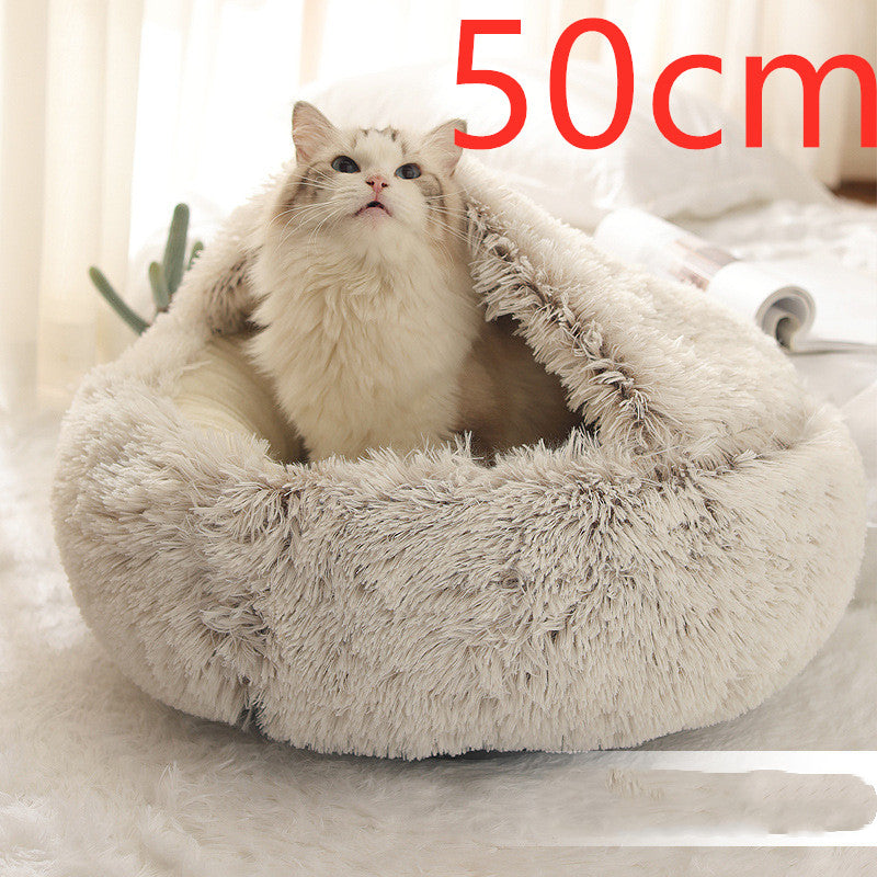 2-in-1 Plush Pet Bed for Dogs and Cats - Cozy Round Winter House with Soft Long Fur Design