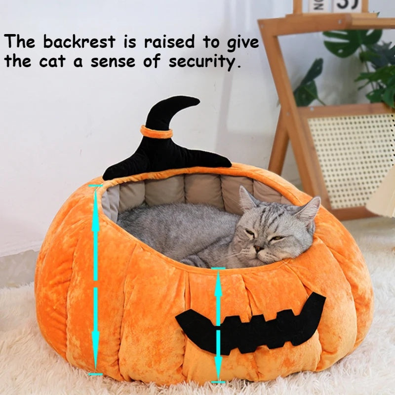 Pumpkin Cat Bed – Cozy Halloween Cave for Cats & Small Dogs