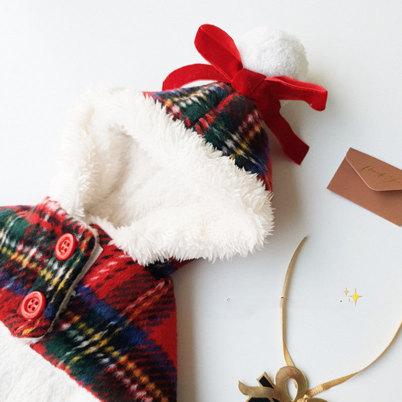 Plaid Santa Cape for Small Dogs & Cats – Hooded Fleece