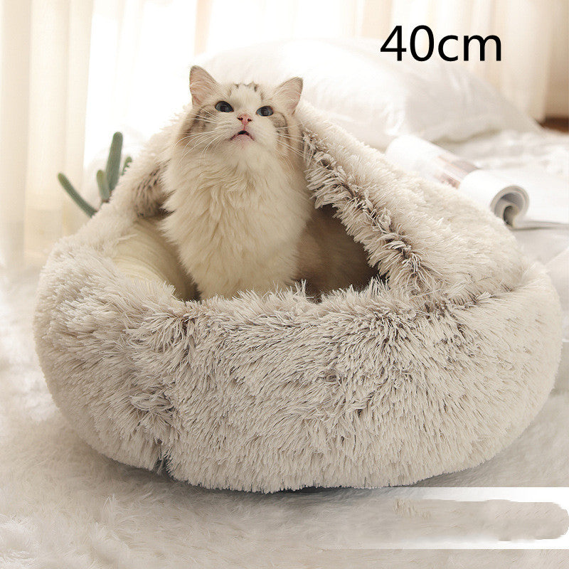 2-in-1 Plush Pet Bed for Dogs and Cats - Cozy Round Winter House with Soft Long Fur Design