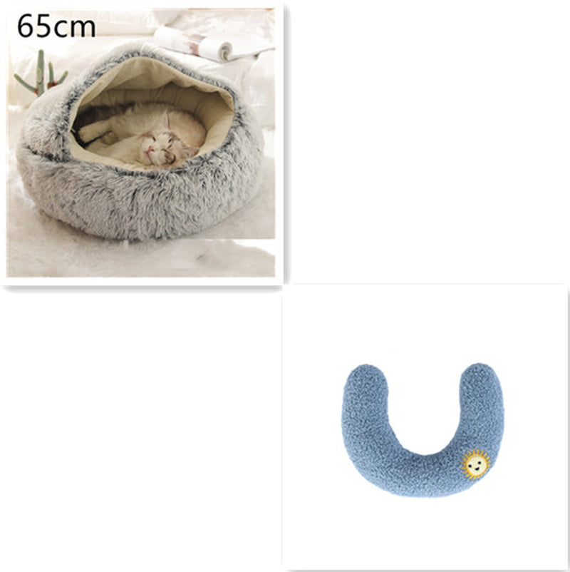 2-in-1 Plush Pet Bed for Dogs and Cats - Cozy Round Winter House with Soft Long Fur Design