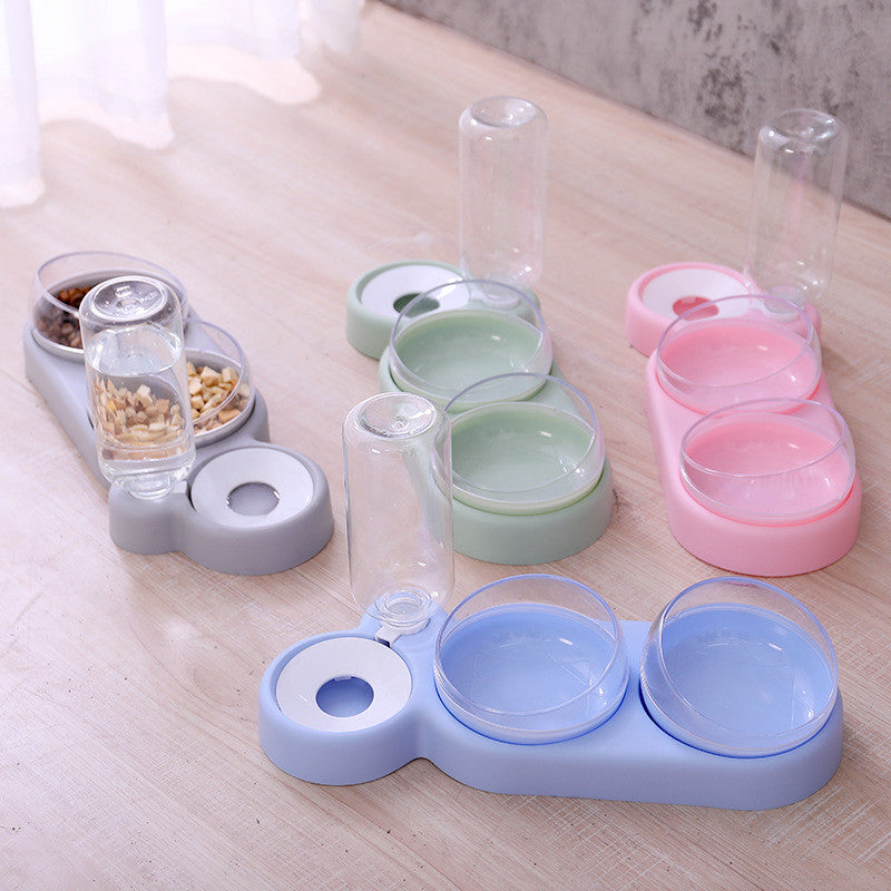 Raised Double Pet Bowl with Water Fountain