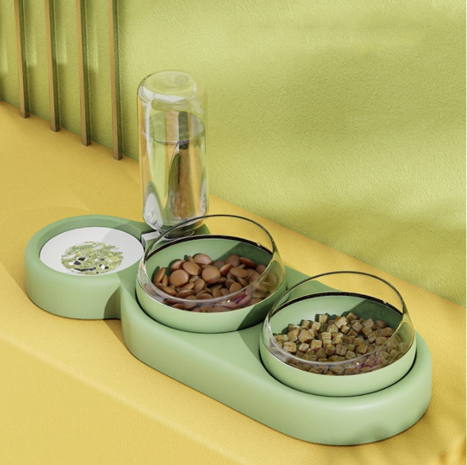 Raised Double Pet Bowl with Water Fountain