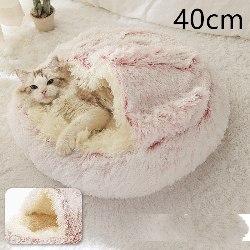 2-in-1 Plush Pet Bed for Dogs and Cats - Cozy Round Winter House with Soft Long Fur Design