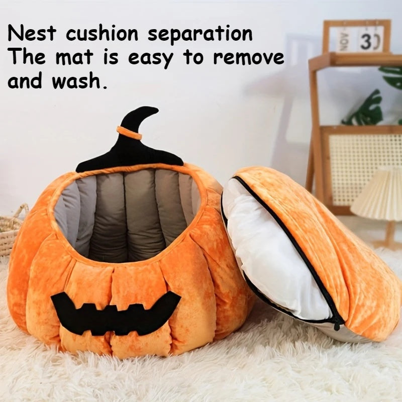 Pumpkin Cat Bed – Cozy Halloween Cave for Cats & Small Dogs