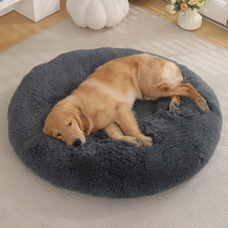 Plush Donut Pet Bed – Round Warm Sleeping Mat