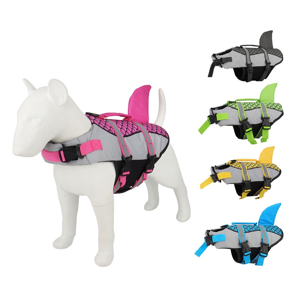 Dog Life Jacket Vest for Swimming - Shark Design Pet Swimwear and Harness for Summer Safety