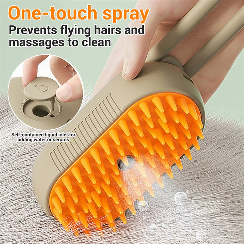 Steamy Cat & Dog Brush 3-in-1 – Electric Spray Comb