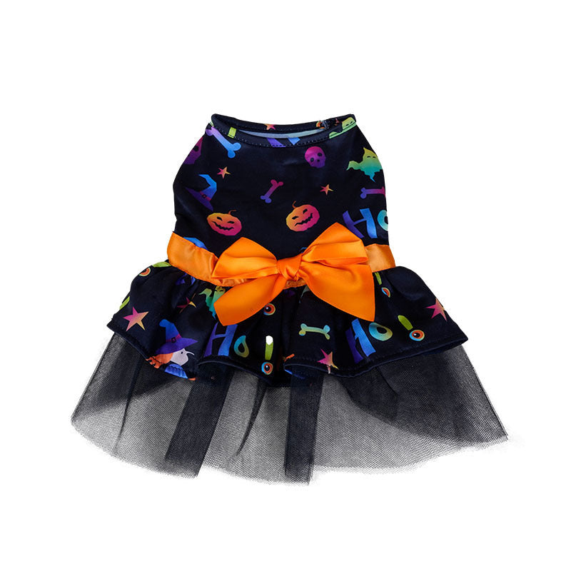 Skull Print Halloween Dress for Dogs – Purple Party Frock