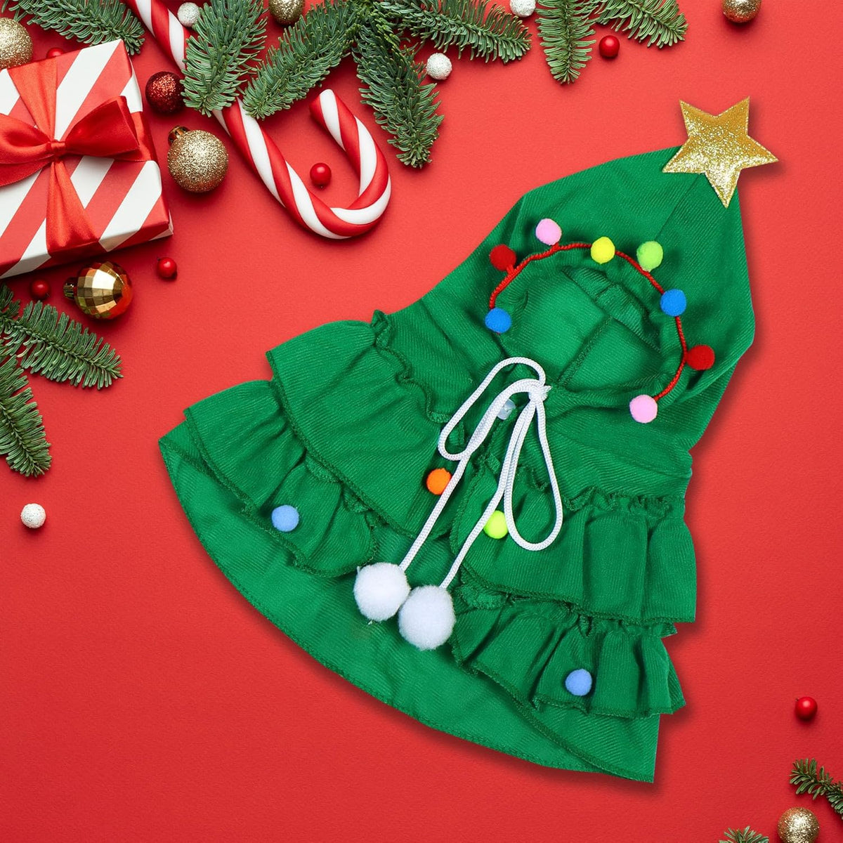 Christmas Tree Costume for Cats & Small Dogs – Pom-Pom Cape