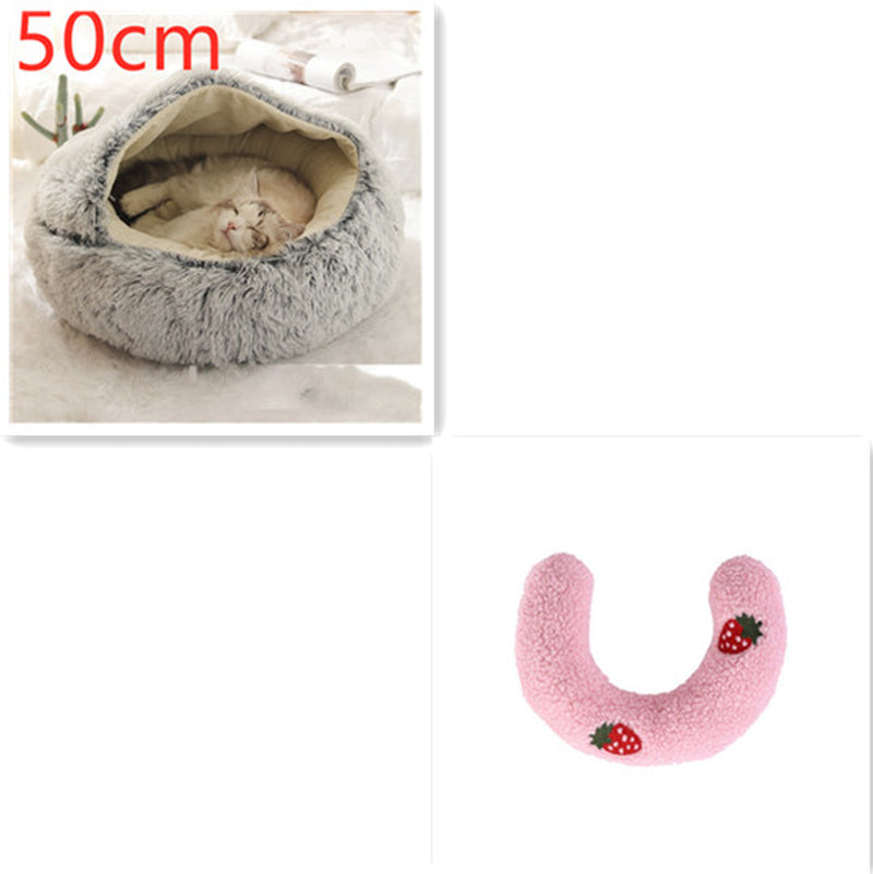 2-in-1 Plush Pet Bed for Dogs and Cats - Cozy Round Winter House with Soft Long Fur Design
