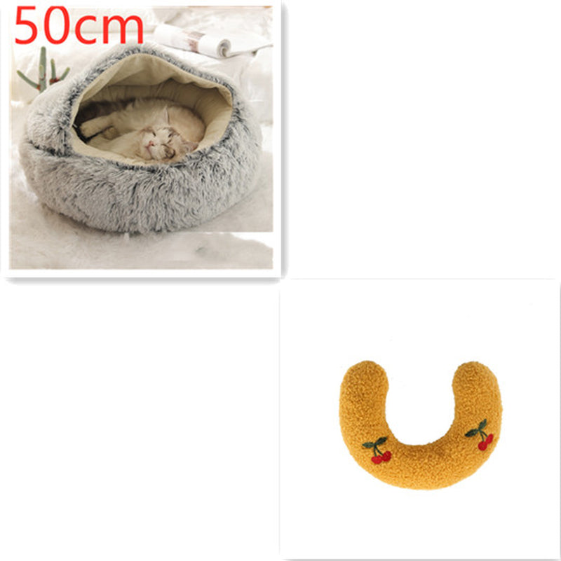 2-in-1 Plush Pet Bed for Dogs and Cats - Cozy Round Winter House with Soft Long Fur Design