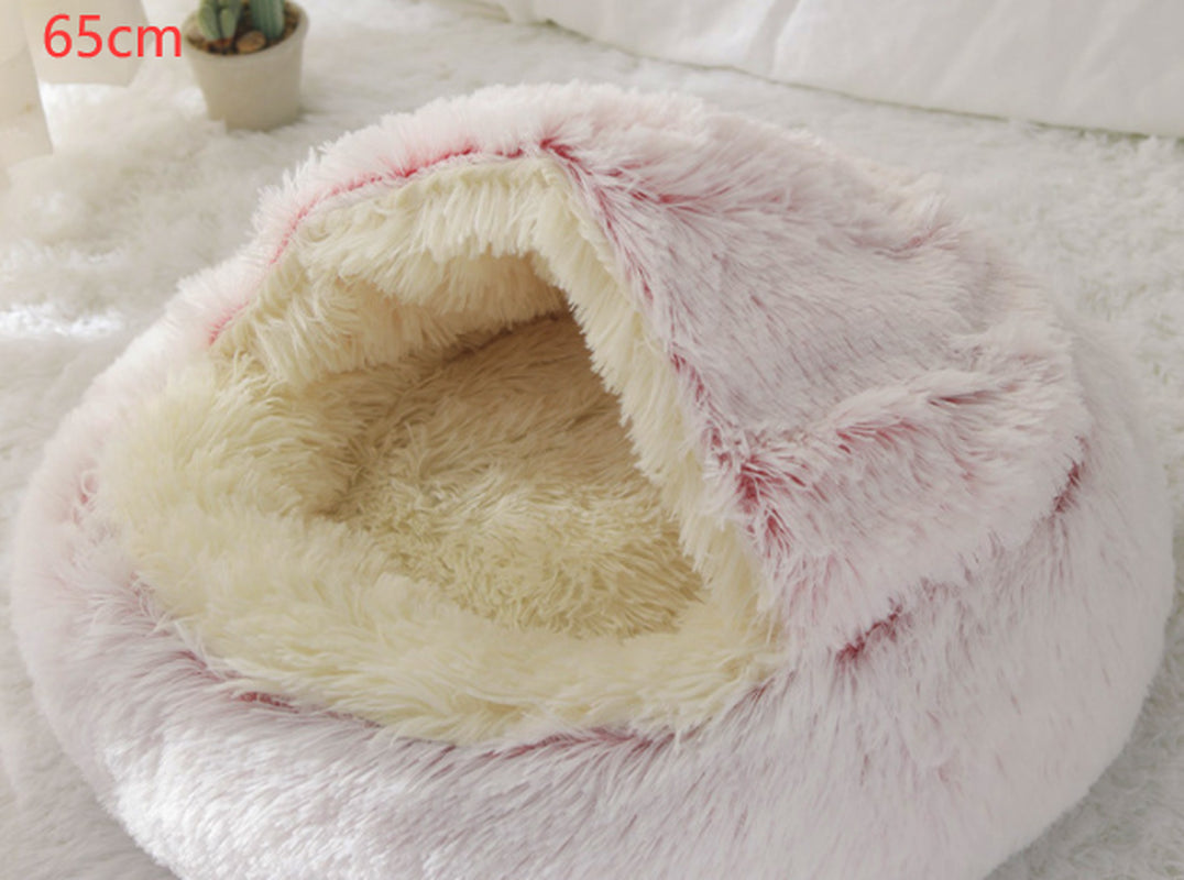 2-in-1 Plush Pet Bed for Dogs and Cats - Cozy Round Winter House with Soft Long Fur Design