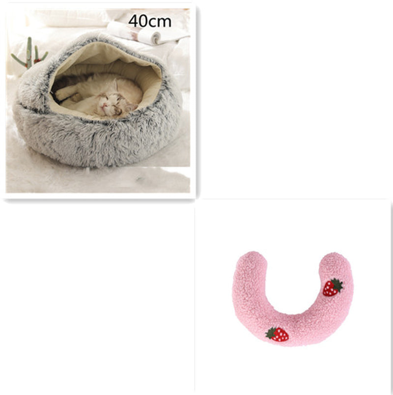 2-in-1 Plush Pet Bed for Dogs and Cats - Cozy Round Winter House with Soft Long Fur Design