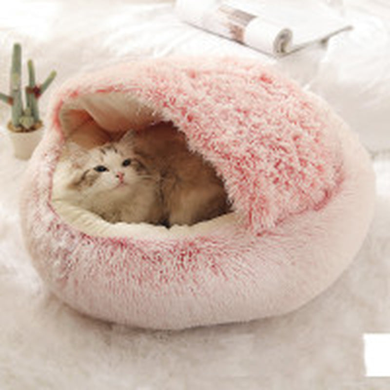 2-in-1 Plush Pet Bed for Dogs and Cats - Cozy Round Winter House with Soft Long Fur Design
