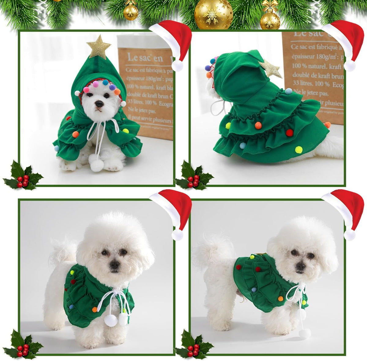 Christmas Tree Costume for Cats & Small Dogs – Pom-Pom Cape