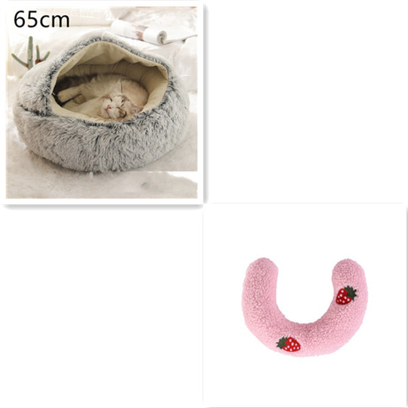 2-in-1 Plush Pet Bed for Dogs and Cats - Cozy Round Winter House with Soft Long Fur Design