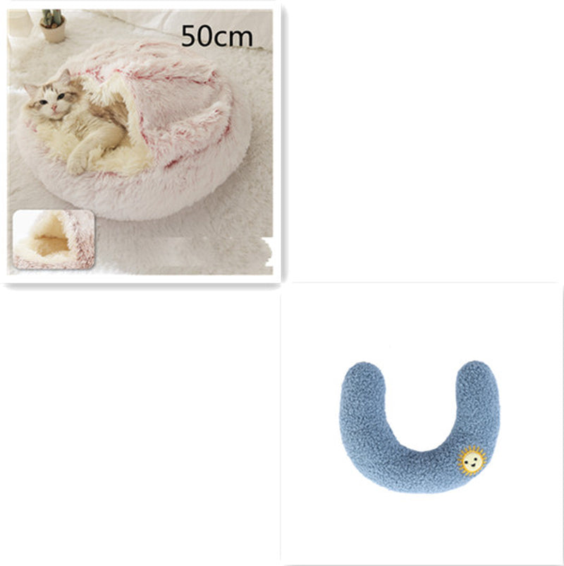 2-in-1 Plush Pet Bed for Dogs and Cats - Cozy Round Winter House with Soft Long Fur Design