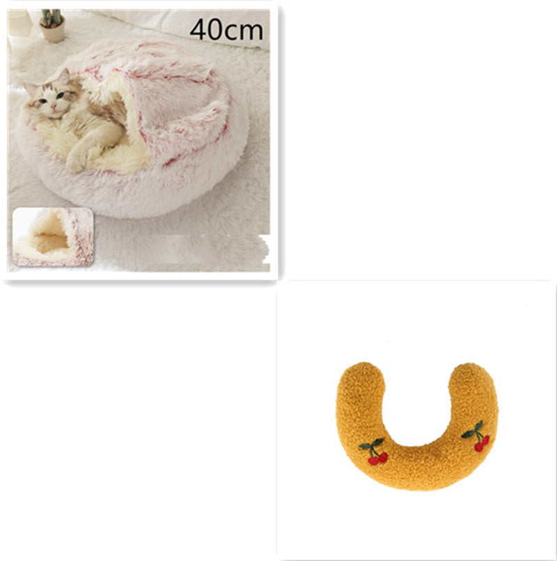 2-in-1 Plush Pet Bed for Dogs and Cats - Cozy Round Winter House with Soft Long Fur Design