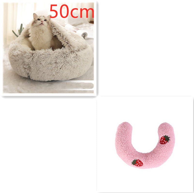 2-in-1 Plush Pet Bed for Dogs and Cats - Cozy Round Winter House with Soft Long Fur Design