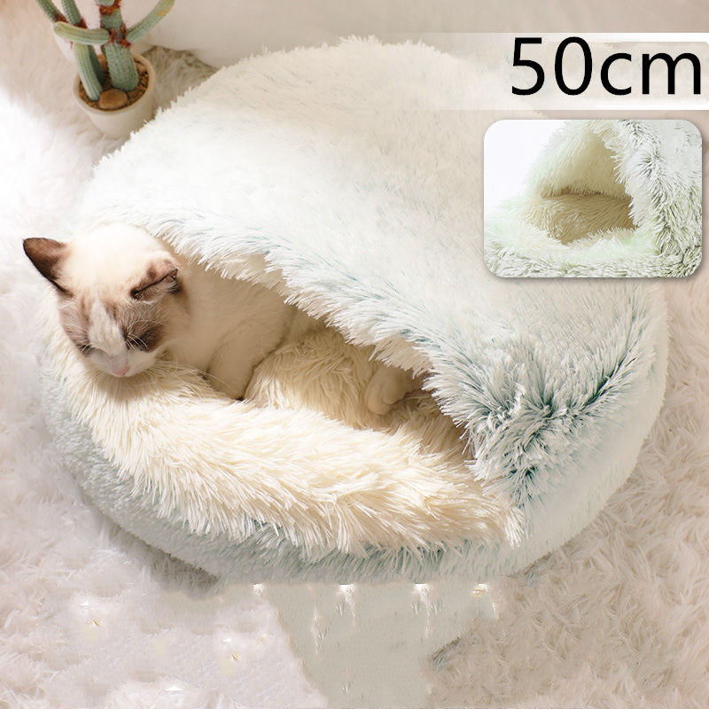 2-in-1 Plush Pet Bed for Dogs and Cats - Cozy Round Winter House with Soft Long Fur Design