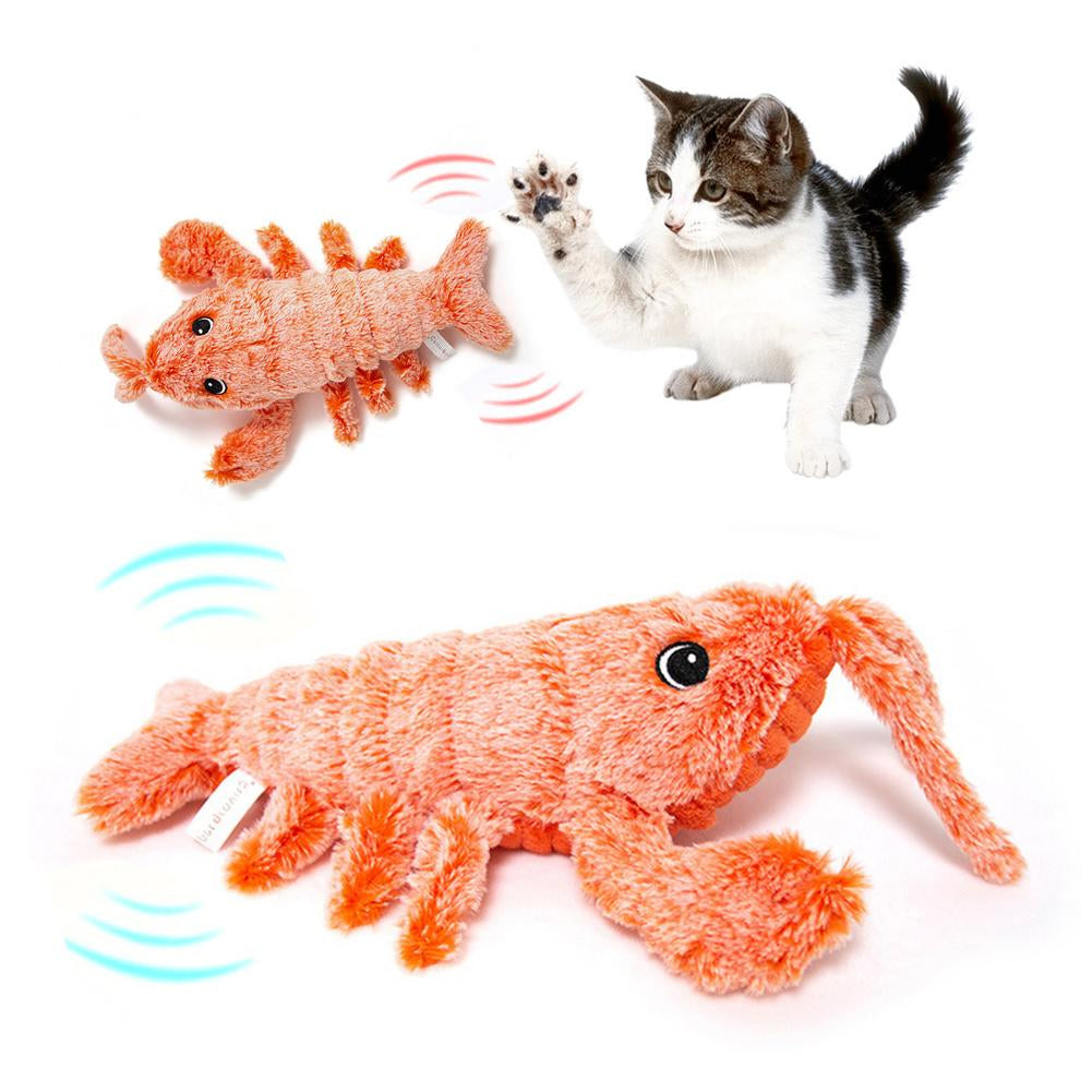 Electric Jumping Shrimp Plush Toy for Cats - USB Rechargeable Simulation Lobster Pet Plaything