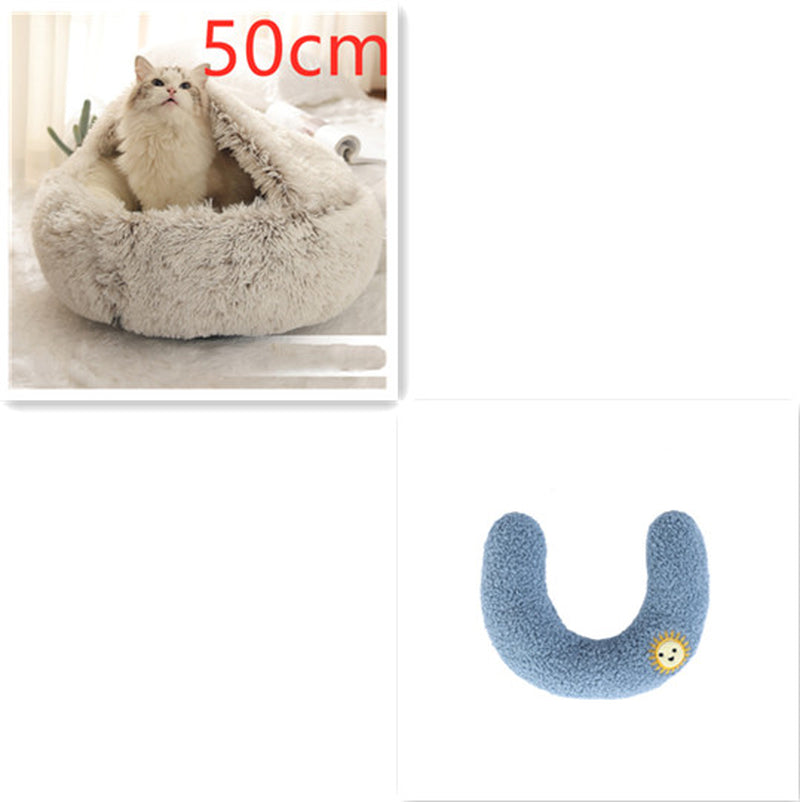 2-in-1 Plush Pet Bed for Dogs and Cats - Cozy Round Winter House with Soft Long Fur Design