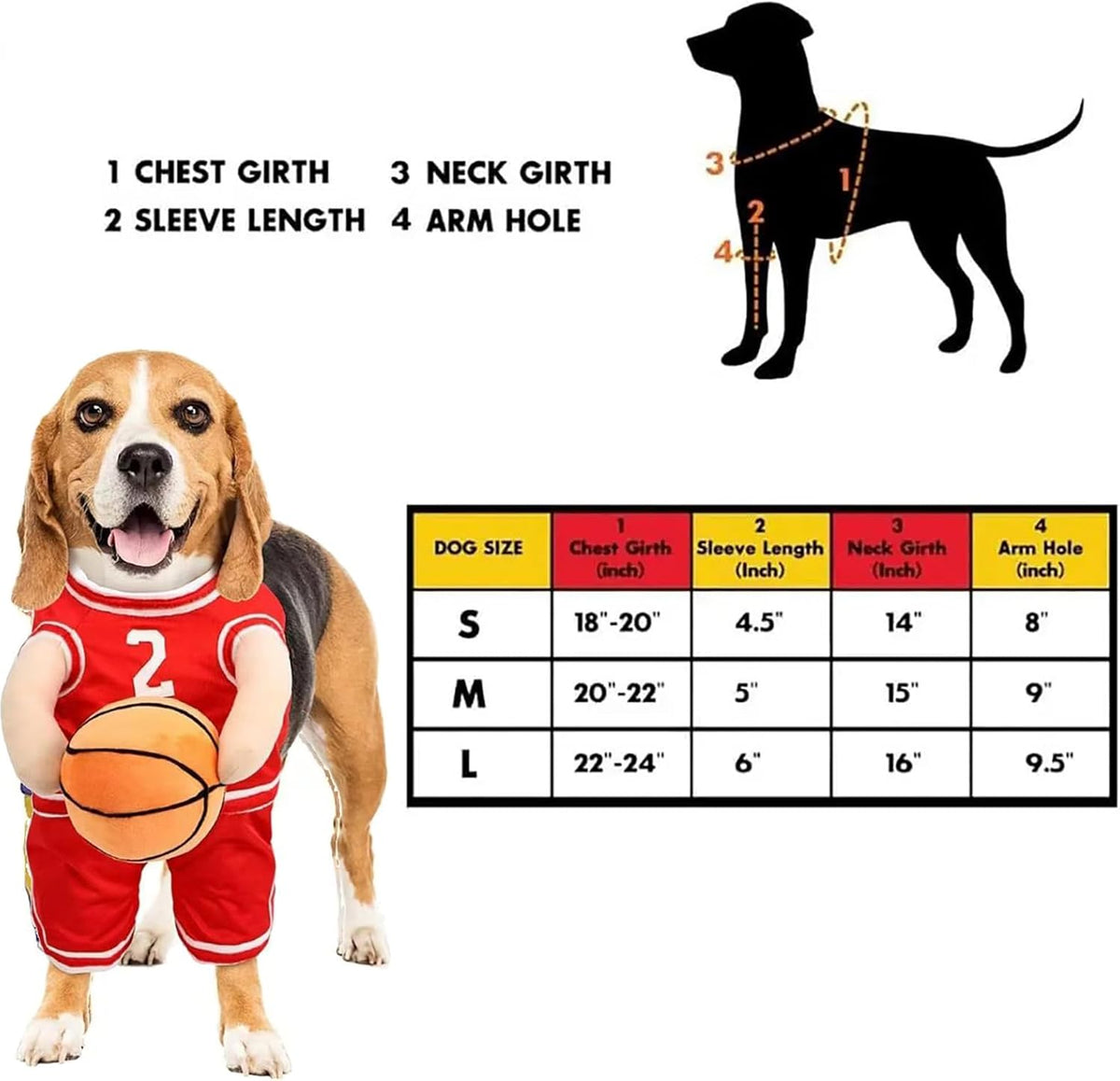 Basketball Player Costume for Dogs – Padded Arms and Ball