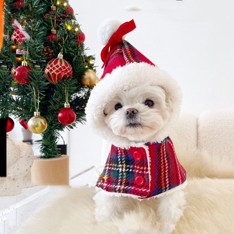 Plaid Santa Cape for Small Dogs & Cats – Hooded Fleece