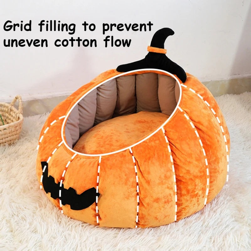 Pumpkin Cat Bed – Cozy Halloween Cave for Cats & Small Dogs