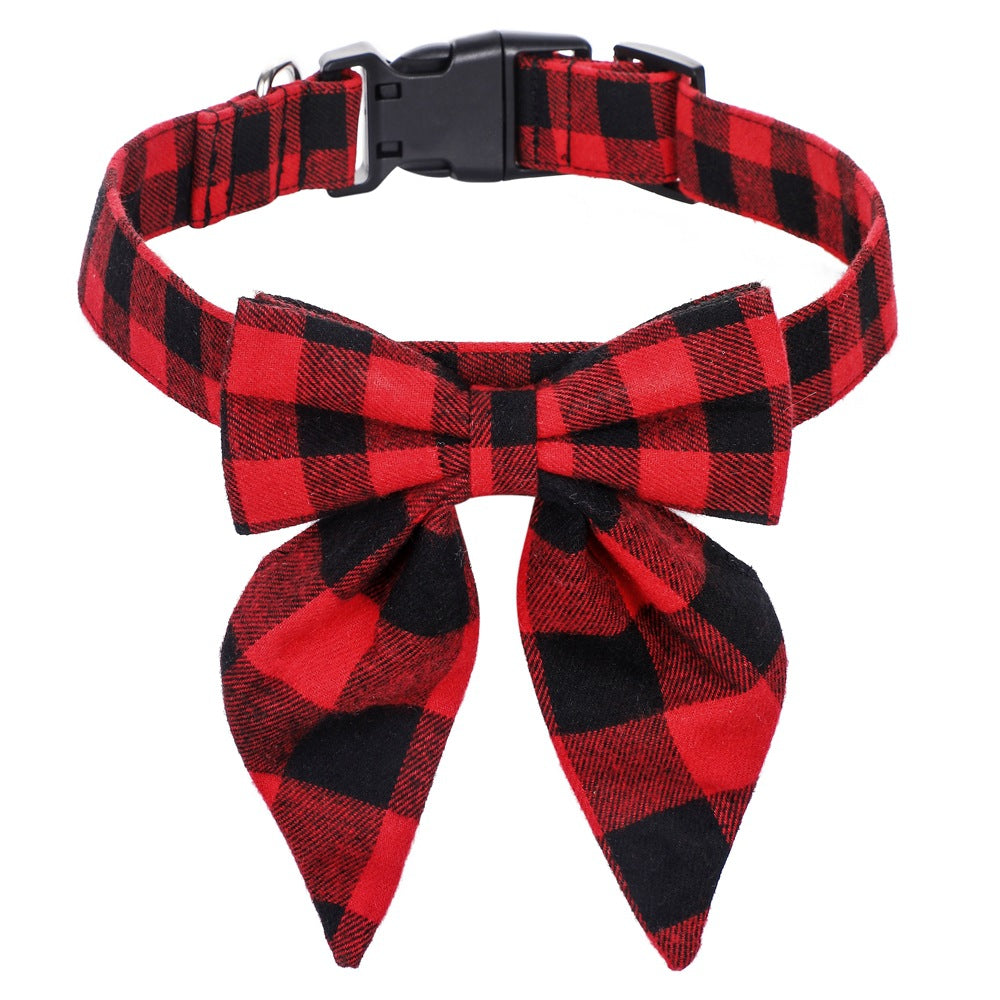 Christmas Bow Tie Dog Collar – Plaid & Snowflake, Adjustable