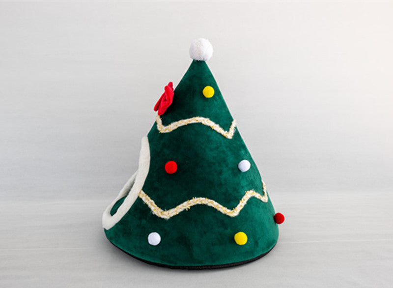 Christmas Tree Cone Cat Cave – Plush Bed in Red or Green