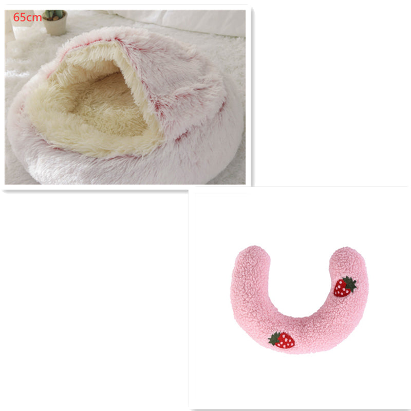 2-in-1 Plush Pet Bed for Dogs and Cats - Cozy Round Winter House with Soft Long Fur Design