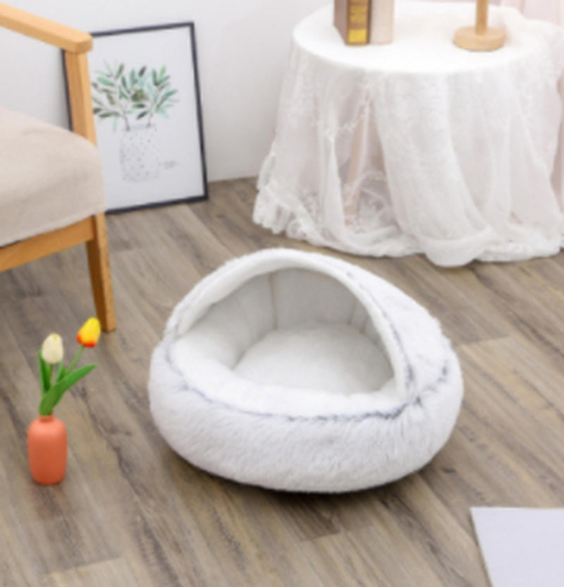 2-in-1 Plush Pet Bed for Dogs and Cats - Cozy Round Winter House with Soft Long Fur Design