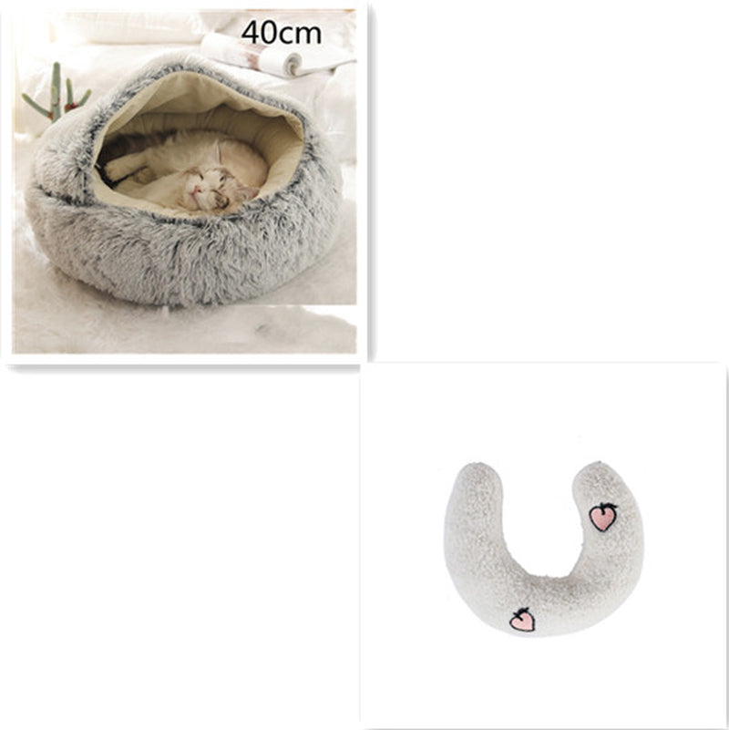 2-in-1 Plush Pet Bed for Dogs and Cats - Cozy Round Winter House with Soft Long Fur Design