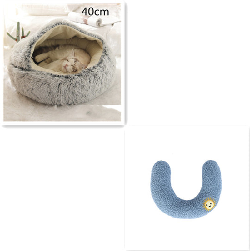2-in-1 Plush Pet Bed for Dogs and Cats - Cozy Round Winter House with Soft Long Fur Design