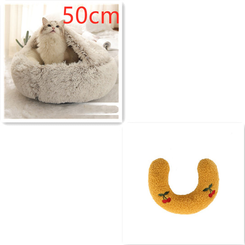 2-in-1 Plush Pet Bed for Dogs and Cats - Cozy Round Winter House with Soft Long Fur Design
