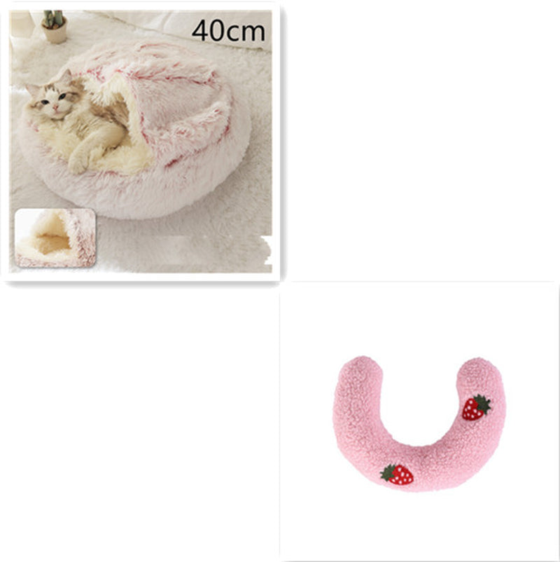 2-in-1 Plush Pet Bed for Dogs and Cats - Cozy Round Winter House with Soft Long Fur Design