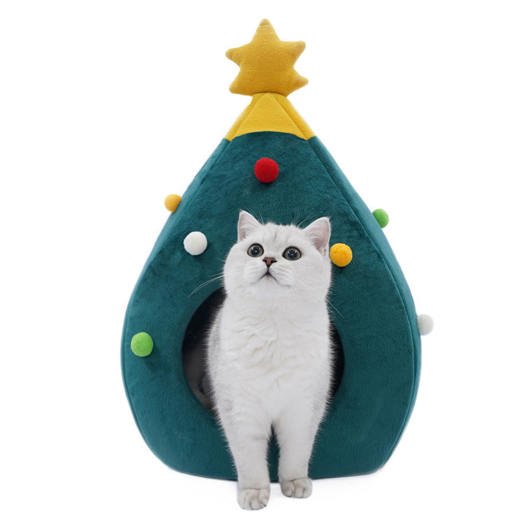 Christmas Tree Cat Cave Bed – Plush Hideaway for Cats