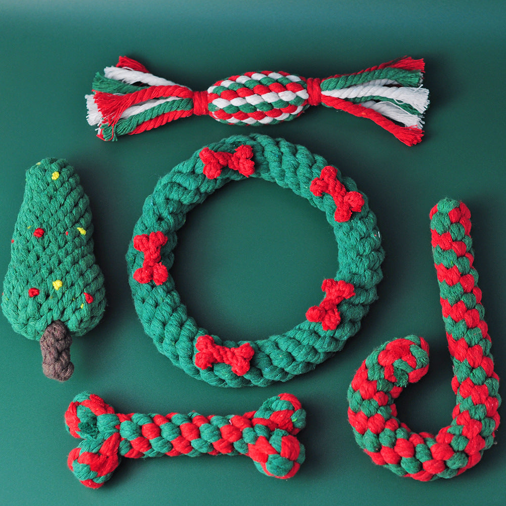 Christmas Rope Dog Toy Set – 5 Cotton Chew Toys