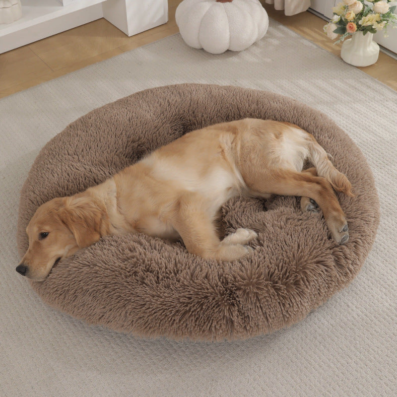 Plush Donut Pet Bed – Round Warm Sleeping Mat