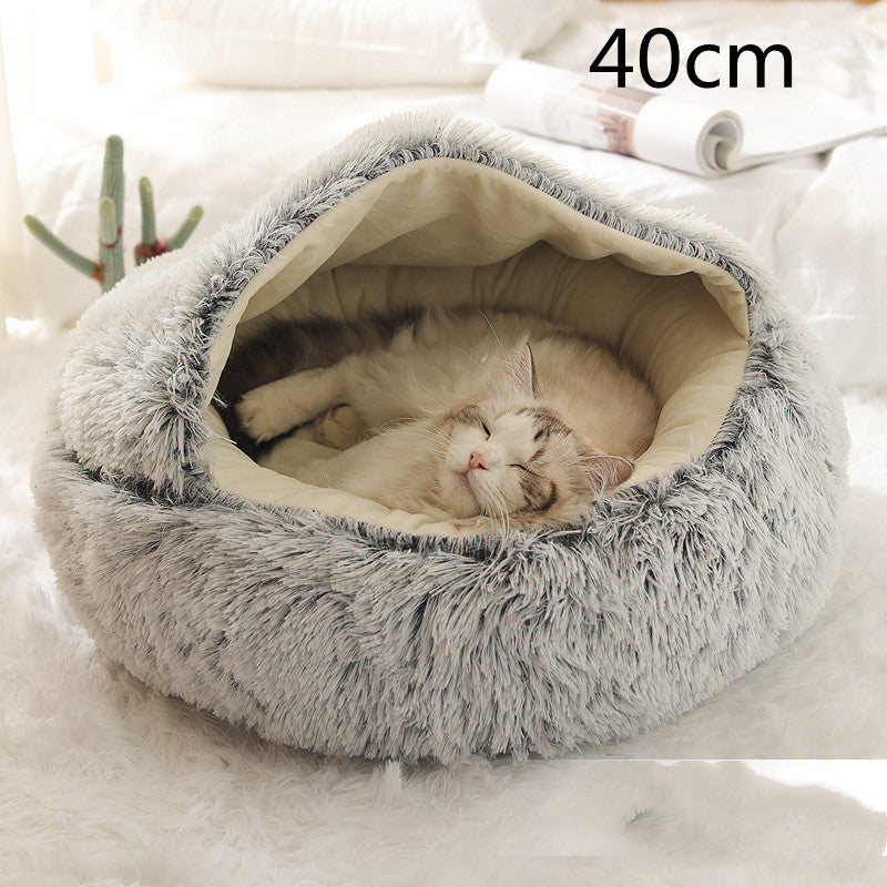 2-in-1 Plush Pet Bed for Dogs and Cats - Cozy Round Winter House with Soft Long Fur Design
