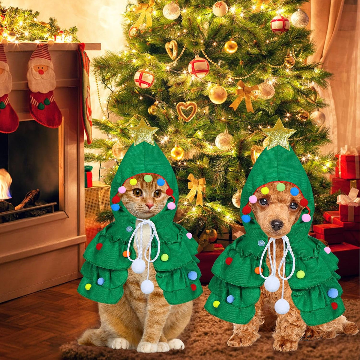 Christmas Tree Costume for Cats & Small Dogs – Pom-Pom Cape