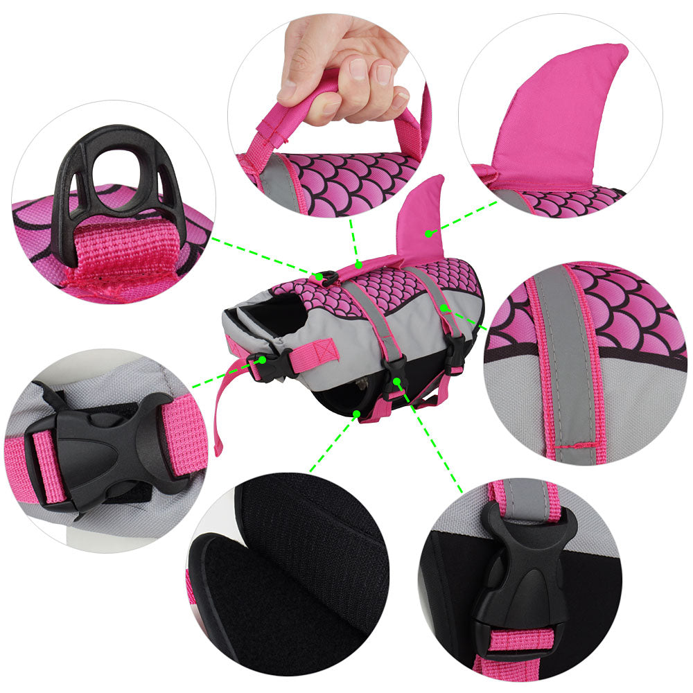 Dog Life Jacket Vest for Swimming - Shark Design Pet Swimwear and Harness for Summer Safety